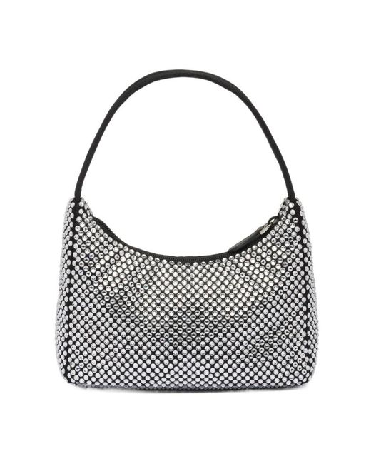 Prada Gray Re-Edition Mini Satin Bag With Crystals