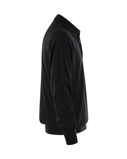 Fedeli Black Virgin Wool Long-Sleeve Polo Shirt for men