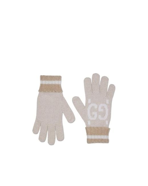 Gucci White Gg Jacquard Gloves