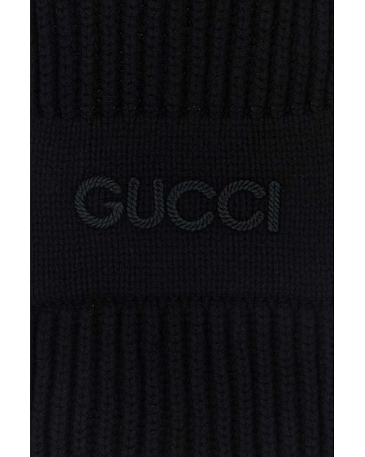 Gucci Black Logo Detailed Cable Knit Scarf