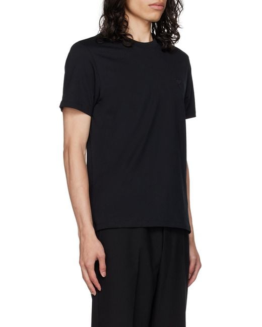 AMI Black Ami De Coeur Logo Embroidered Crewneck T-Shirt for men