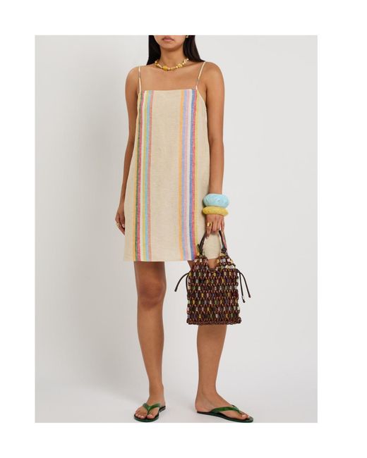 Staud Natural Striped Linen Mini Dress
