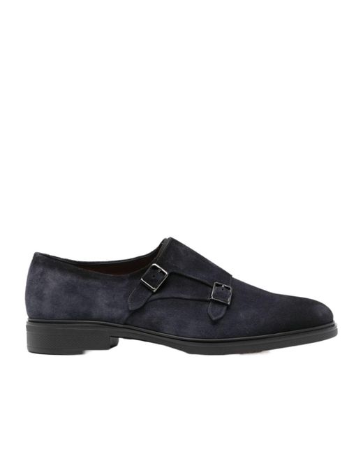 Santoni Black Buckle Detailed Round Toe Loafers for men