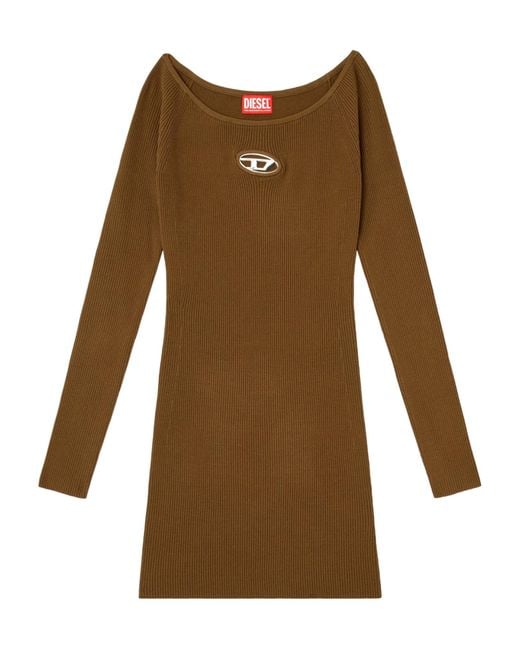 DIESEL Brown M-Vera Off-The-Shoulder Ribbed-Knit Dress
