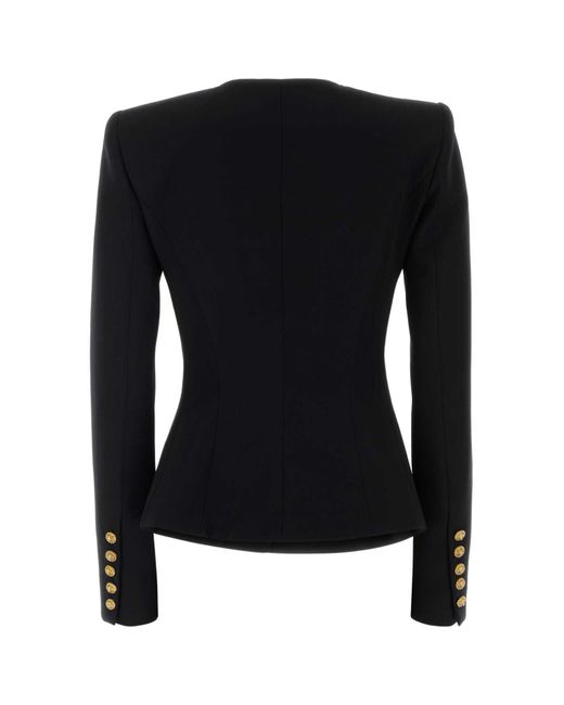 Balmain Black Peplum Hem Single Breasted Jacket