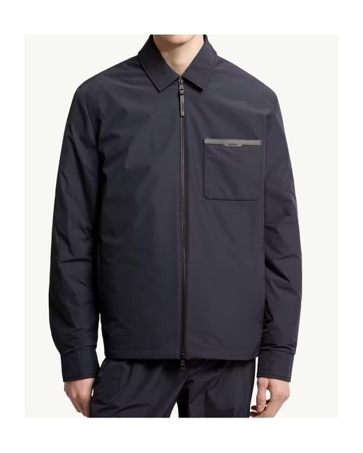 Moncler Blue Logo Patch Zip-Up Shirt Jacket for men