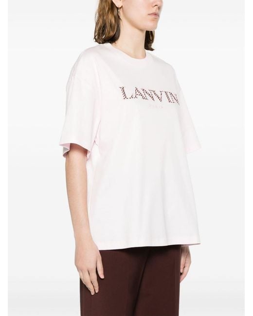 Lanvin White Logo Embroidered Crewneck T-Shirt