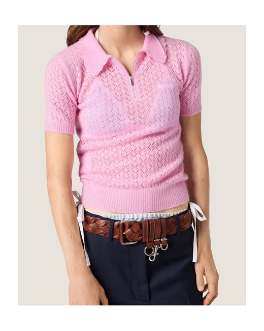 Miu Miu Pink Cashmere And Silk Polo Shirt