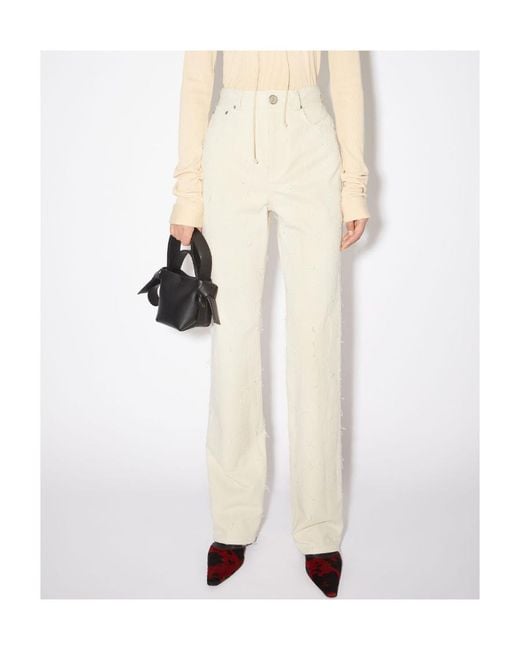 Acne White Embroidered Bootcut Jeans