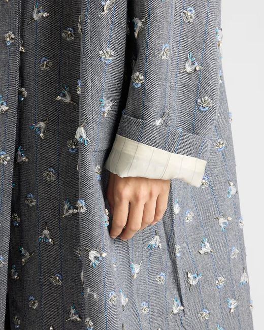 Prada Gray Single-Breasted Embroidered Pinstripe Coat