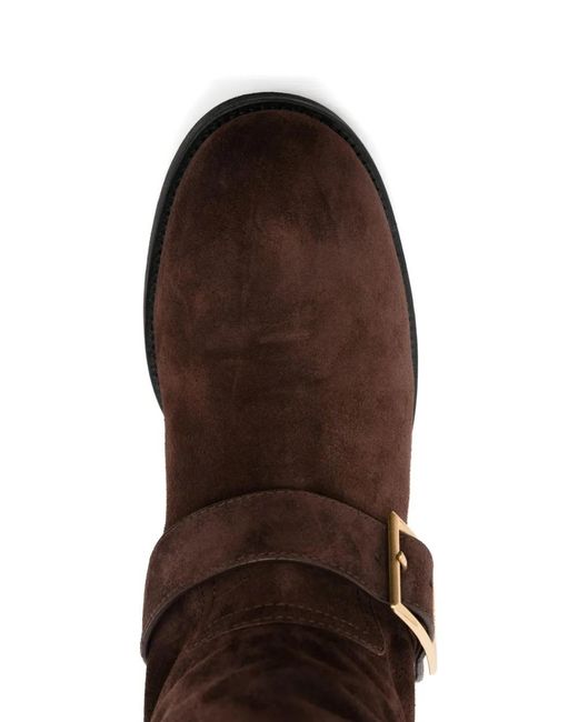 Jimmy Choo Brown Buckle Biker Suede Boots