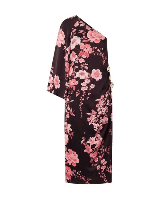 Borgo De Nor Red Embellished Printed Satin Midi Dress