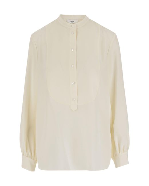 Chloé White Chloé Mandarin Collar Shirt