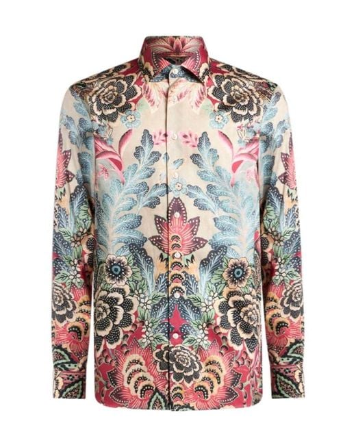 Etro Red Cotton Shirt With Placed Print for men