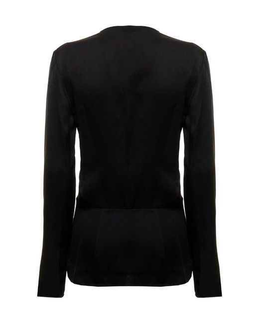 Givenchy Black Long-Sleeve Wrap Top