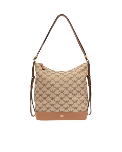 MCM White Himmel Monogram Jacquard Hobo Bag