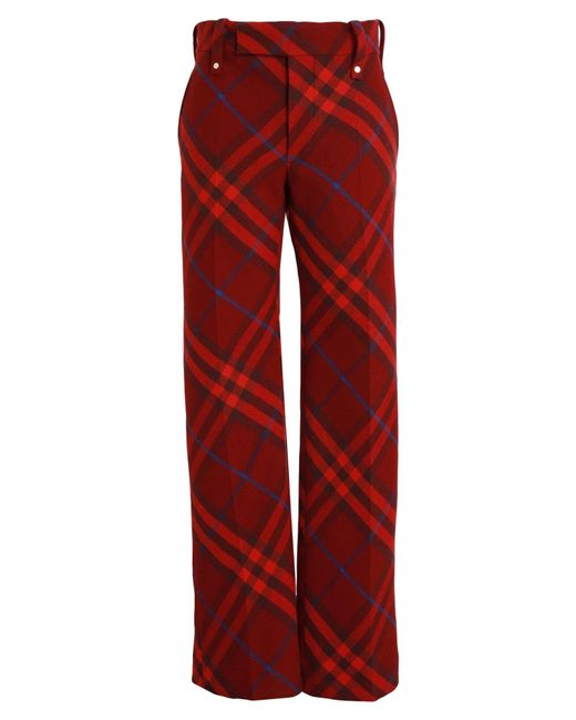 Burberry Red Plaid High-Waist Straight-Leg Pants