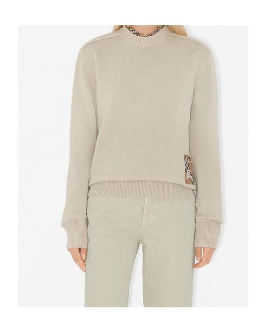 Burberry Natural Checked Knitted Crewneck Jumper