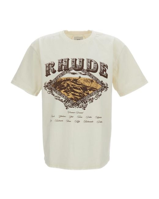 Rhude White Logo Printed Crewneck T-Shirt for men