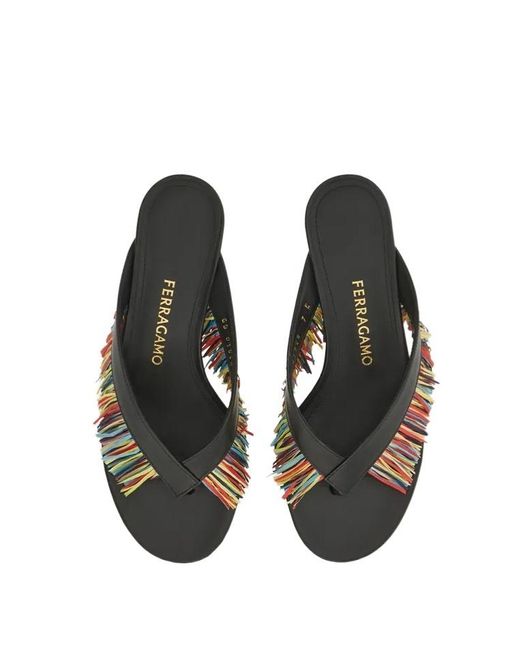 Ferragamo Brown Fringed Thong Sandal