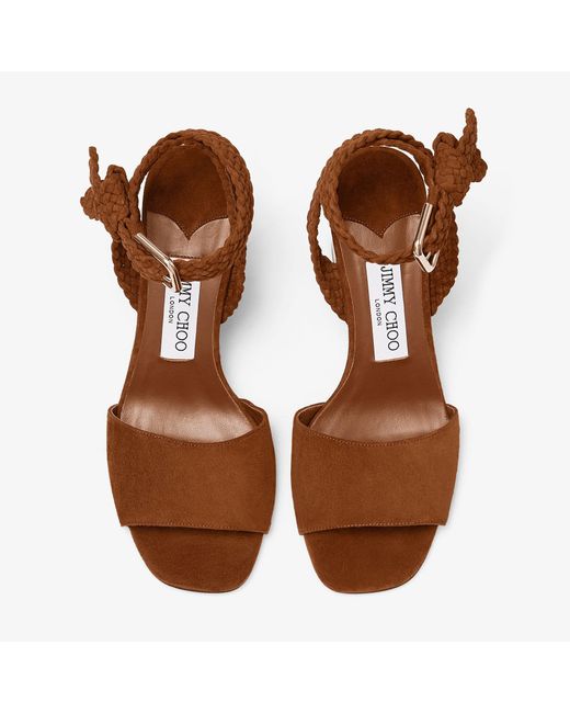 Jimmy Choo Brown Tan Suede And Shiny Cork Sandals