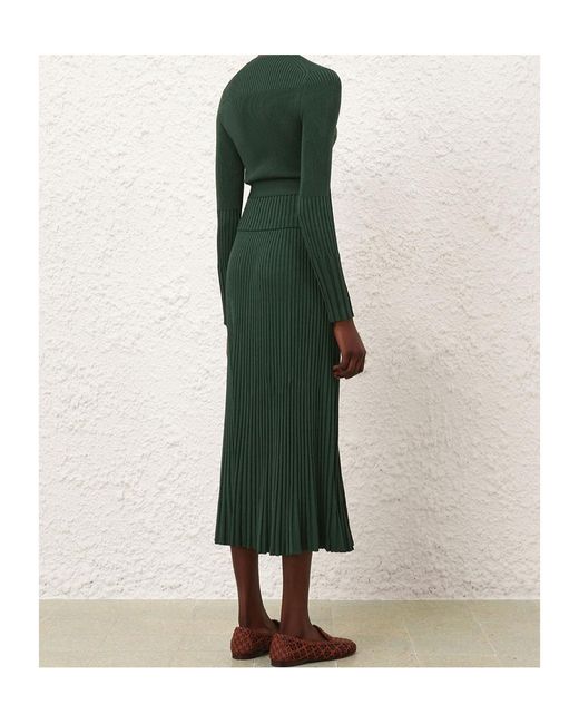 Zimmermann Green Pleated Ribbed Skirt