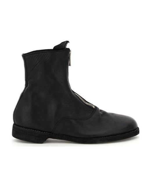 Guidi Black Leather Zip-Front Ankle Boots