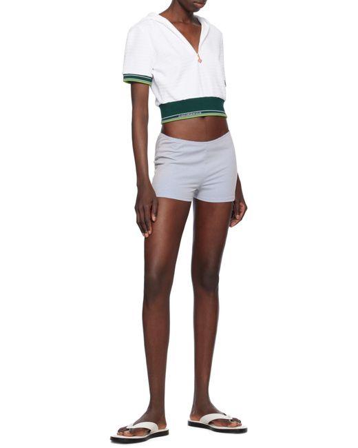 Casablanca White Tennis Textured Velour Cropped Hooded Top