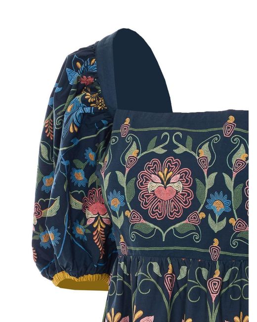 Farm Rio Blue Garden Embroidered Mini Dress