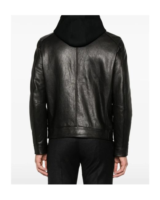 Dondup Black Hooded Leather Jacket for men
