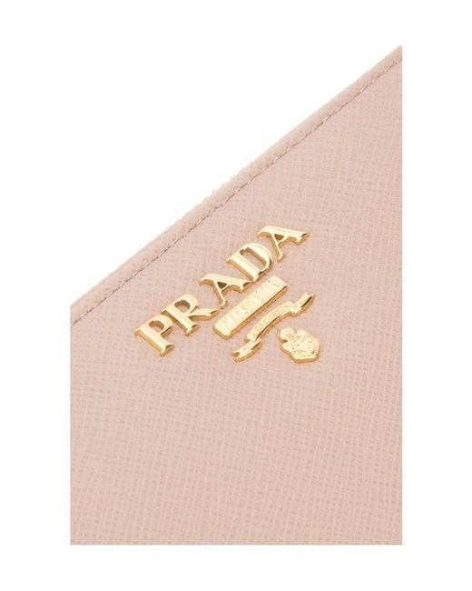 Prada Pink Logo Plaque Zip-Around Wallet