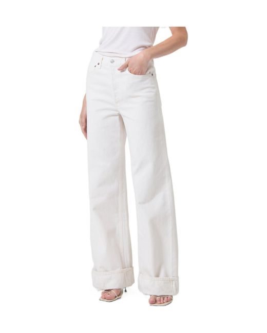 Agolde White Dame High-Rise Wide-Leg Jeans