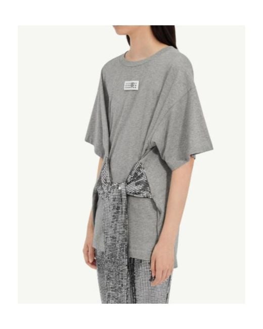 MM6 by Maison Margiela Gray Roundneck Label T-Shirt