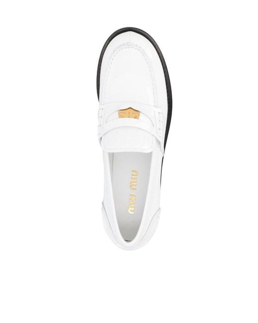 Miu Miu White Logo Detailed Slip-On Penny Loafers