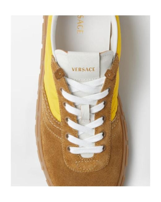 Versace Yellow Greca Lace-Up Sneakers for men