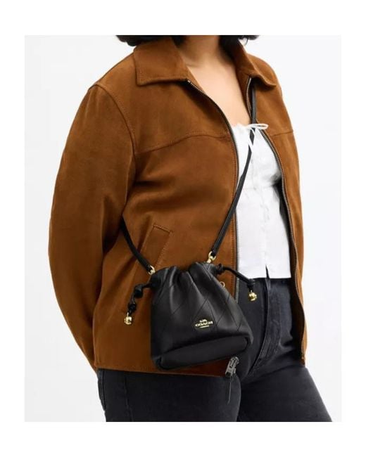 COACH Black Faye Mini Drawstring Bag With Quilting