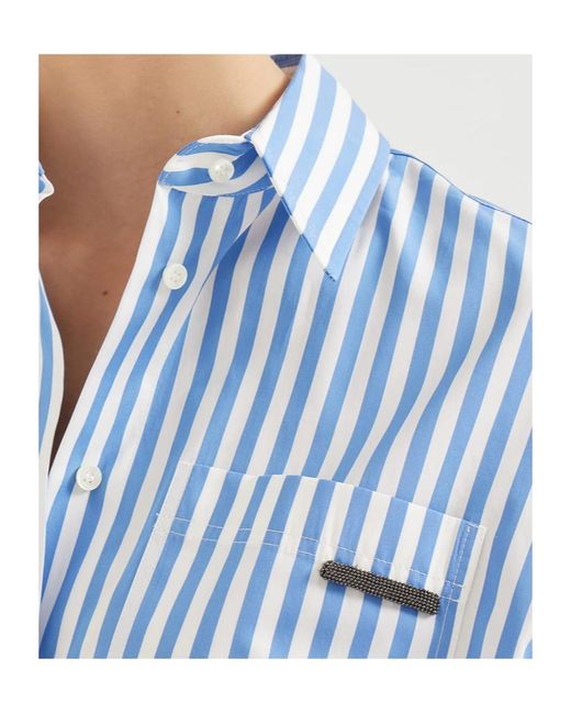 Brunello Cucinelli Blue Striped Long Sleeved Shirt