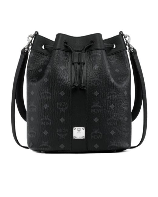 MCM Black Dessau Visetos Medium Bucket Bag