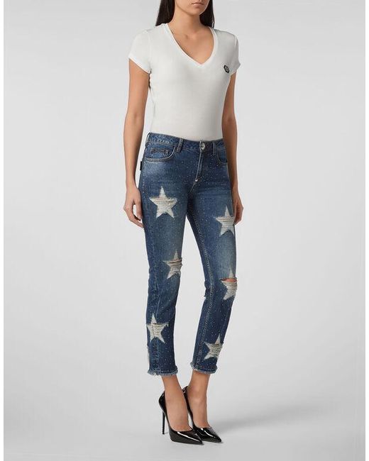 Philipp Plein Blue Logo Details Jeans