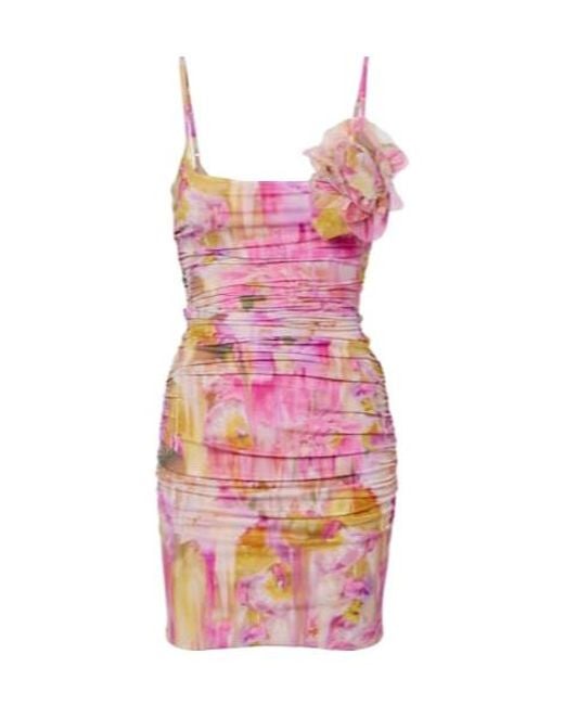 Blumarine Pink Floral-Appliqué Printed Jersey Minidress