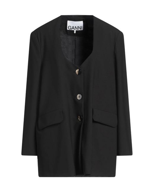 Ganni Black Single-Breasted Blazer