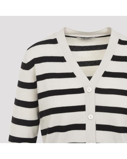 Max Mara White 'S V-Neck Striped Cardigan