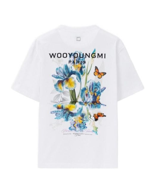 Wooyoungmi White Floral Back-Print T-Shirt for men