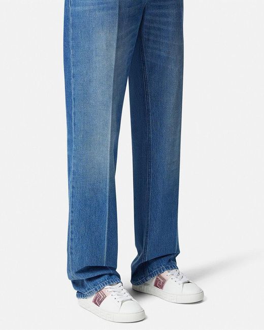 Versace Pink Greca-Embellished Lace-Up Sneakers