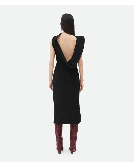 Bottega Veneta Black Structured V-Neck Midi Dress
