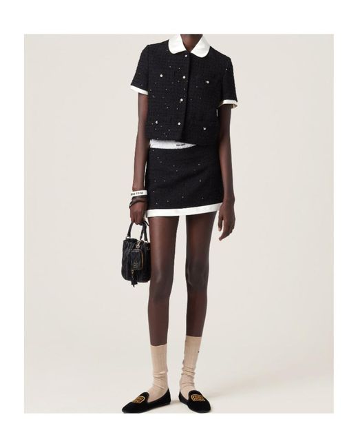 Miu Miu Black Short-Sleeved Buttoned Cardigan