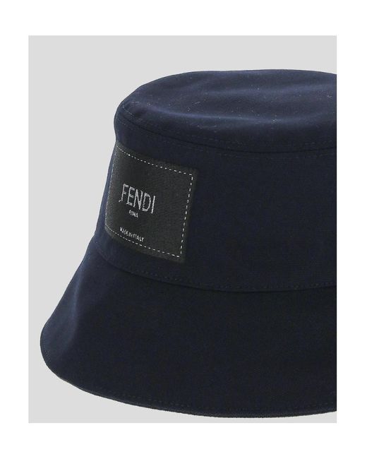Fendi Blue Roma Logo Patch Bucket Hat for men