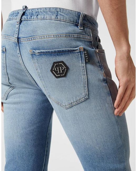 Philipp Plein Blue Denim Trousers Super Straight Cut Premium for men