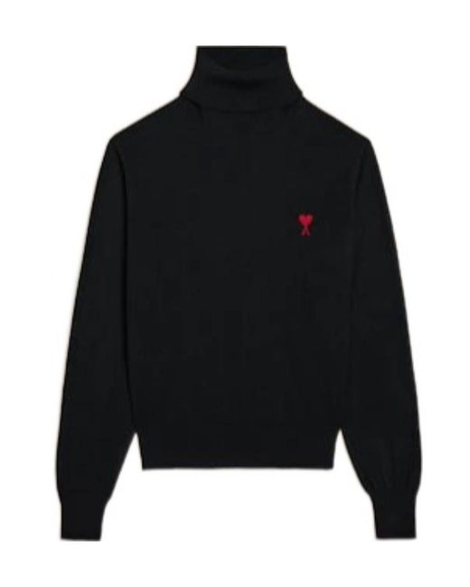 AMI Black Logo Embroidered Knitted Jumper for men