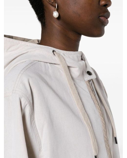 Brunello Cucinelli White Zip-Up Hooded Drawstring Jacket